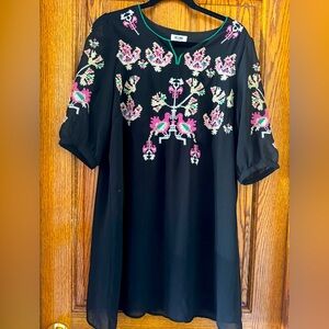 Black 100% silk embroidered tunic/ mini dress